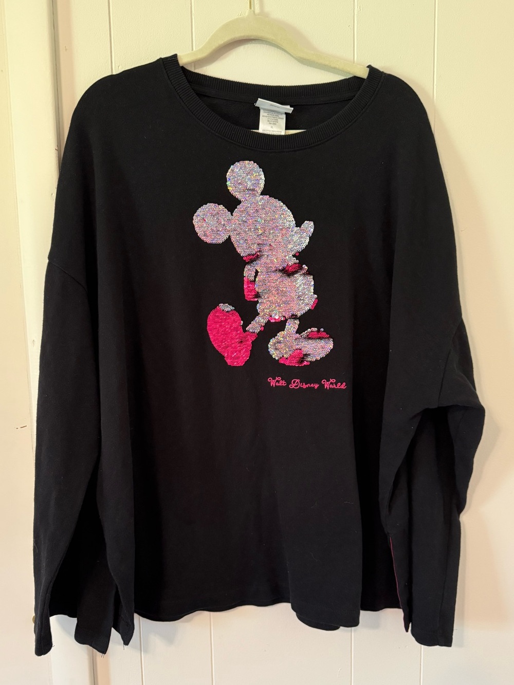 Disney Black Long-Sleeve Sweatshirt with Sequin Mickey Design